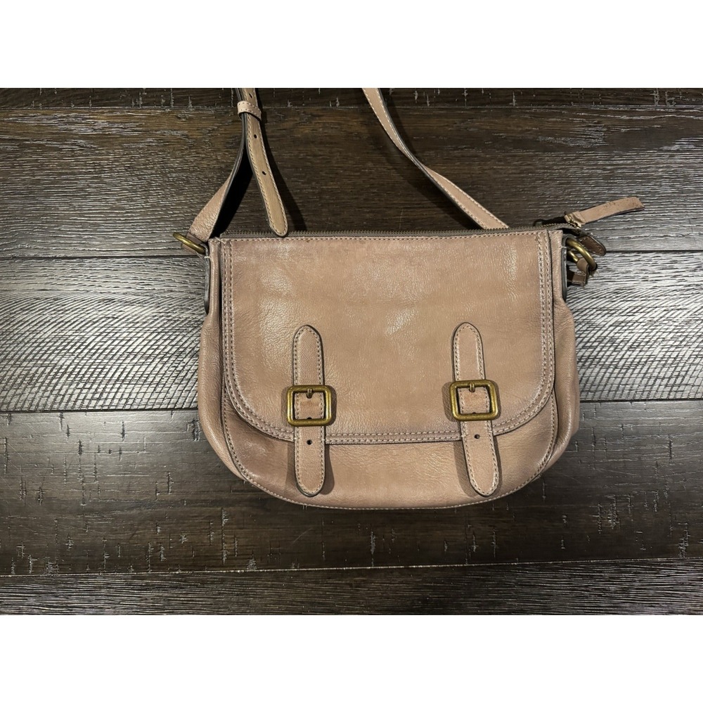 FRYE Lily Leather Crossbody Bag Taupe Brown Saddle Flap Messenger Purse Shoulder